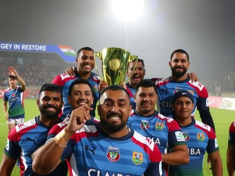 Indian Rugby League Tournaments Indian Rugby League championship trophy with players